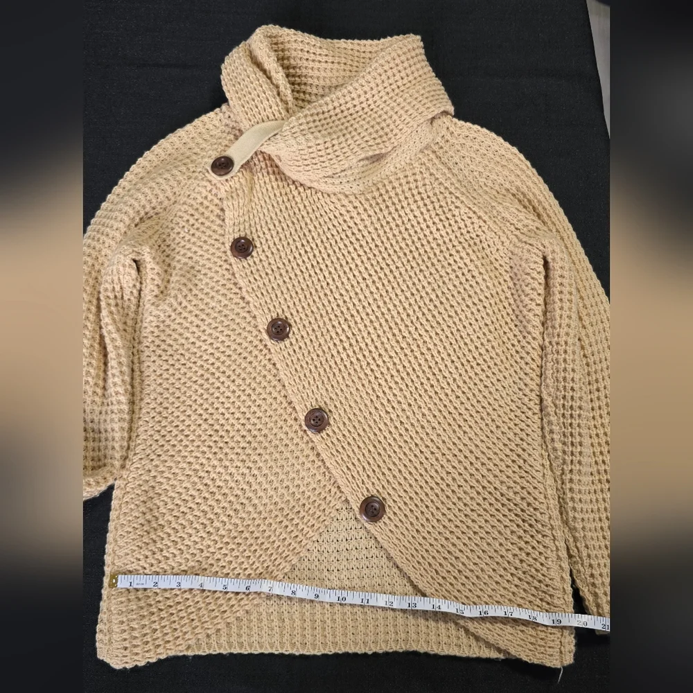 Elegant Tan Asymmetrical Buttoned Sweater
